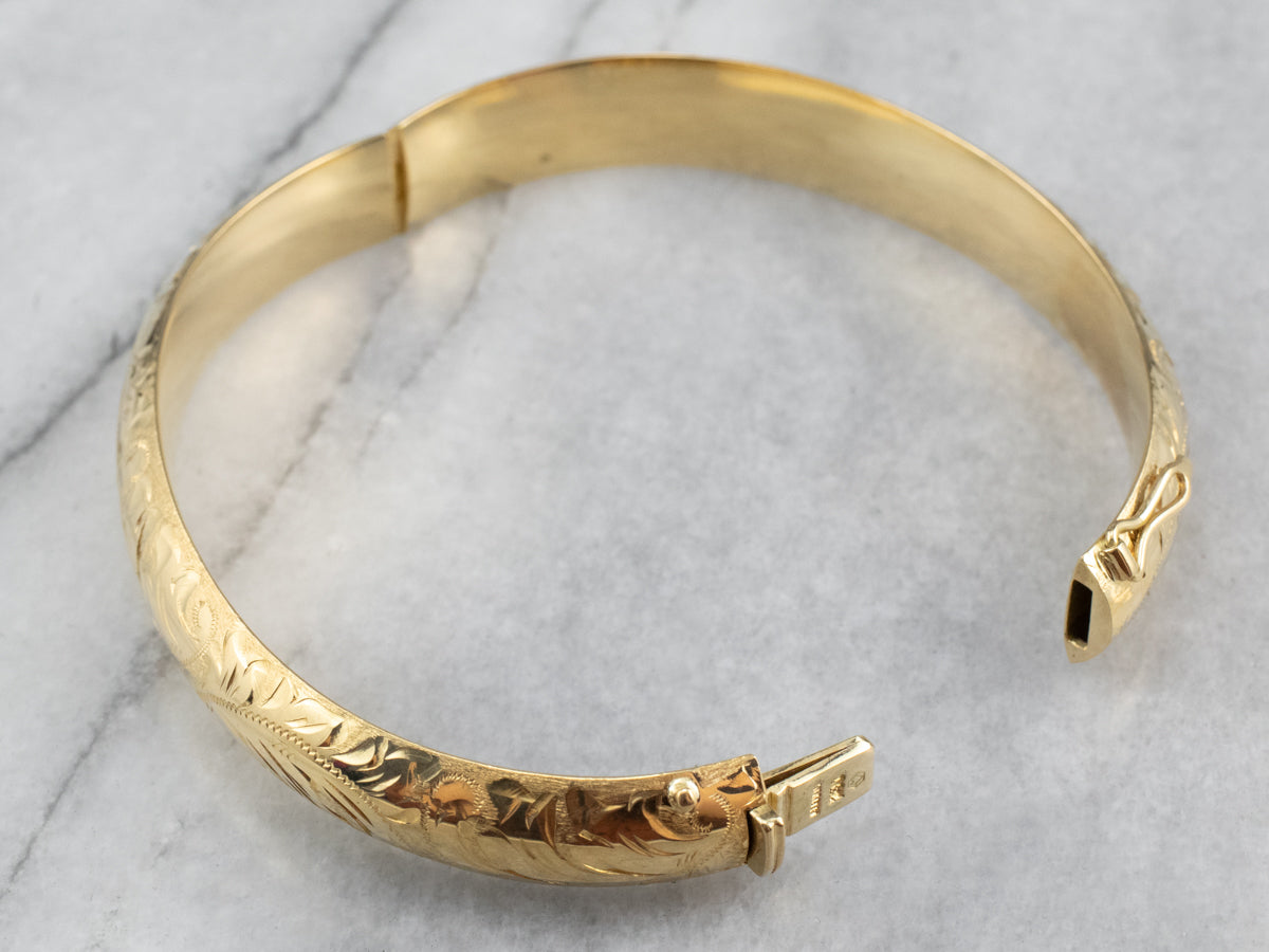 Engraved Gold Bangle Bracelet