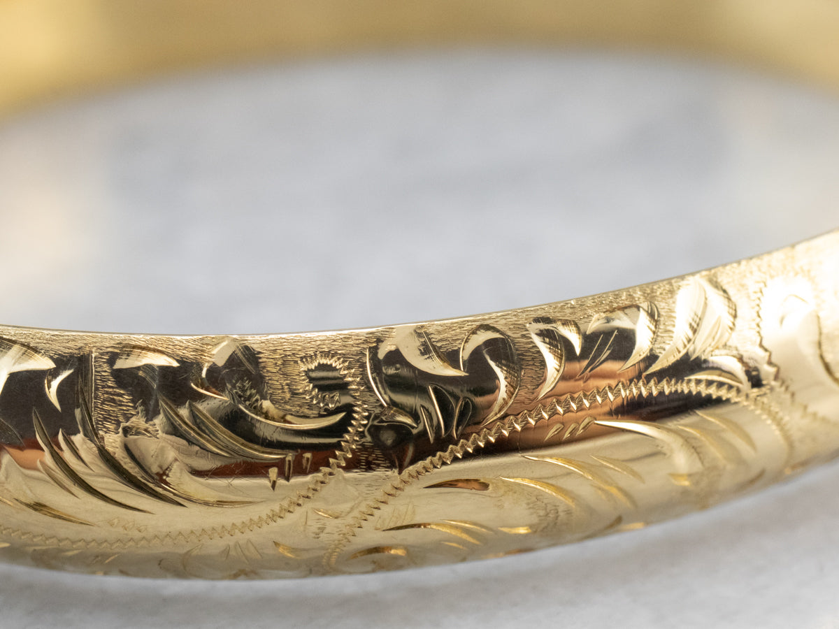 Engraved Gold Bangle Bracelet