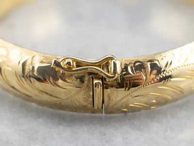 Engraved Gold Bangle Bracelet