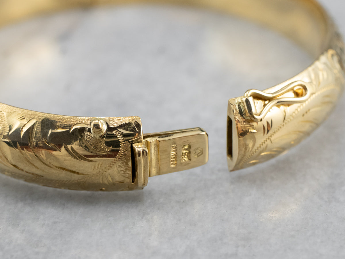 Engraved Gold Bangle Bracelet