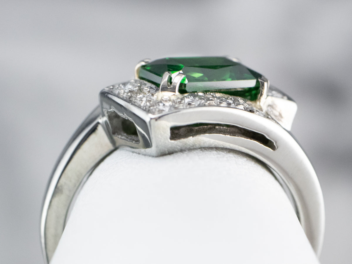 18K Gold Tsavorite Garnet and Diamond Bypass Ring