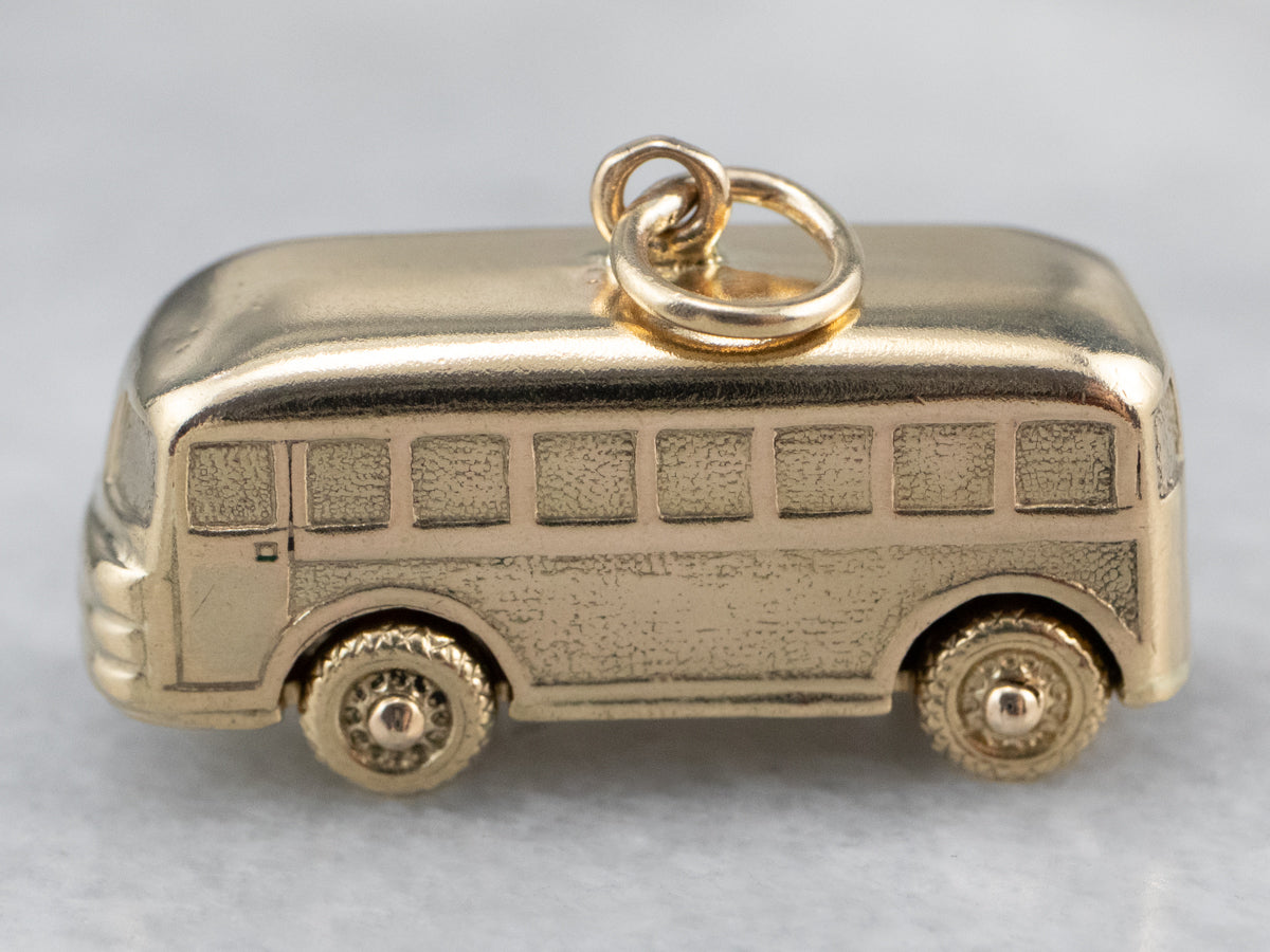 Vintage Gold Bus Charm Pendant