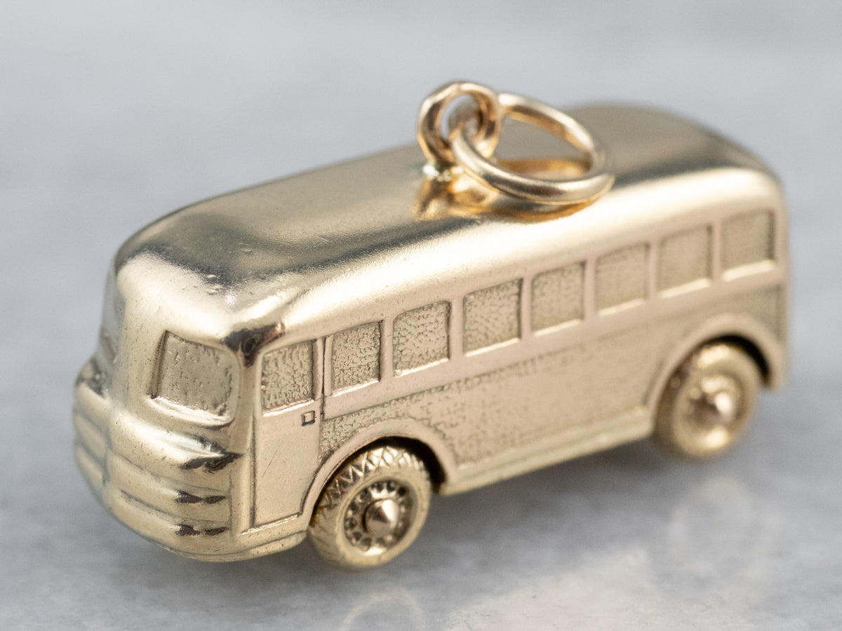 Vintage Gold Bus Charm Pendant