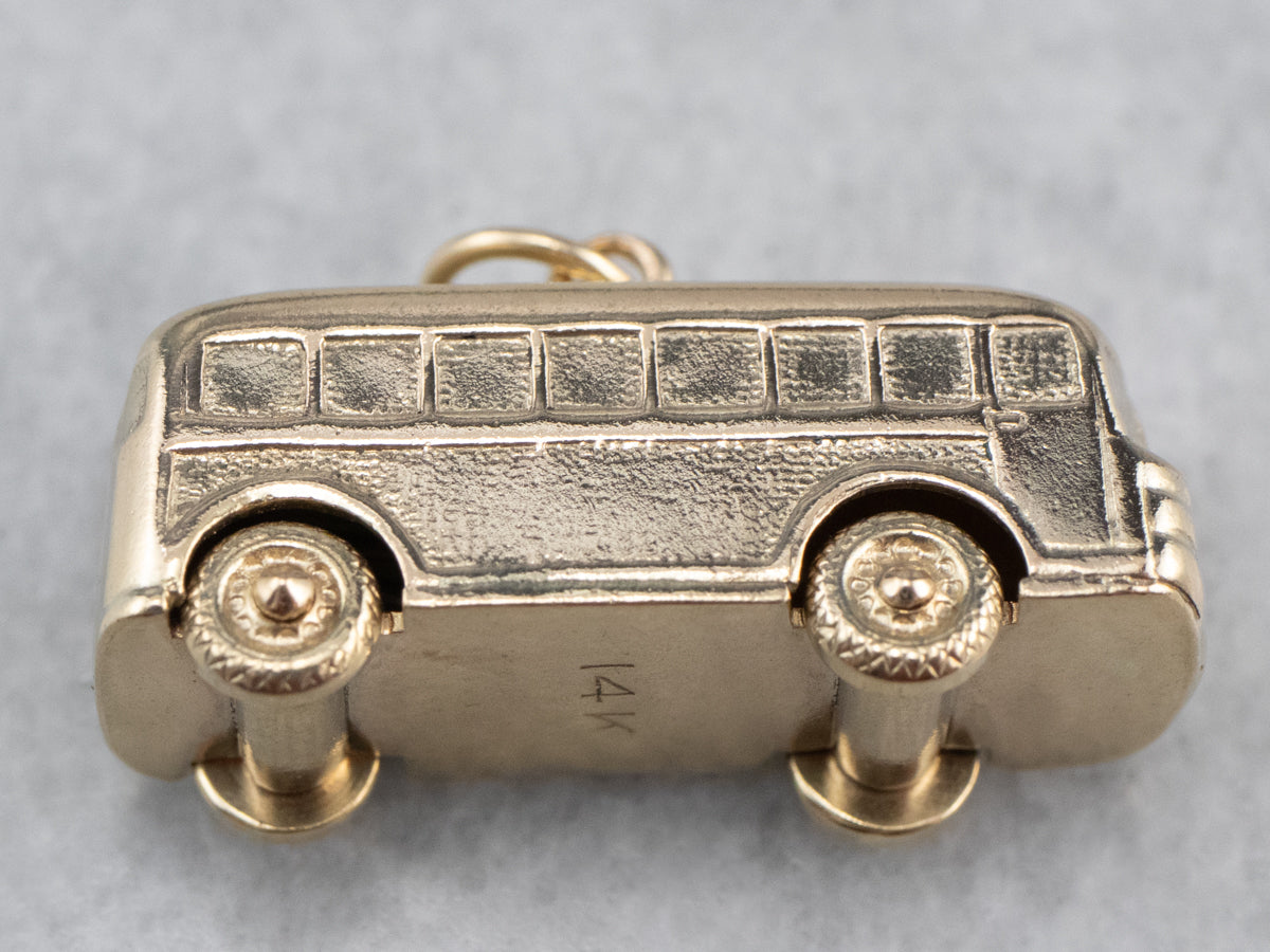 Vintage Gold Bus Charm Pendant