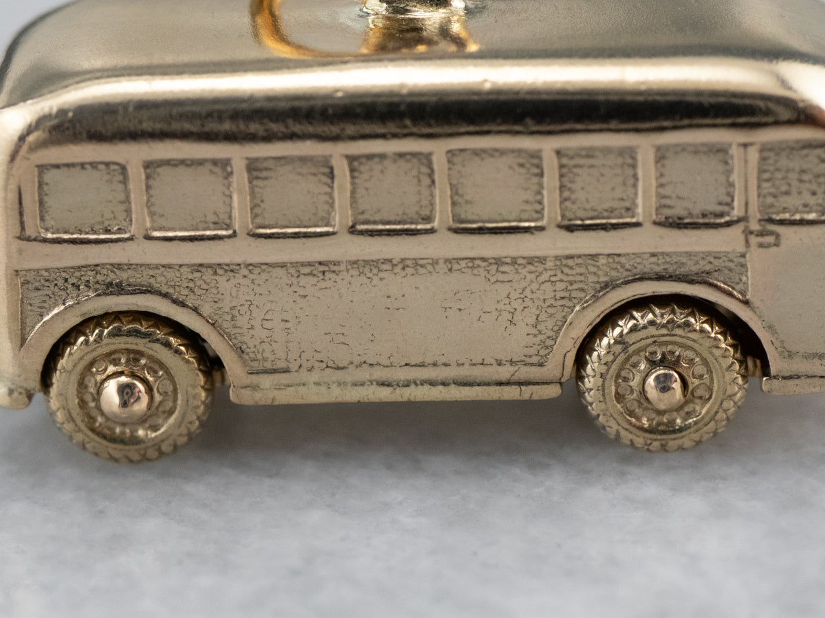 Vintage Gold Bus Charm Pendant