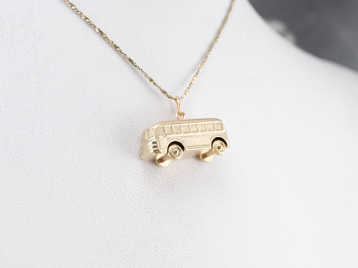 Vintage Gold Bus Charm Pendant