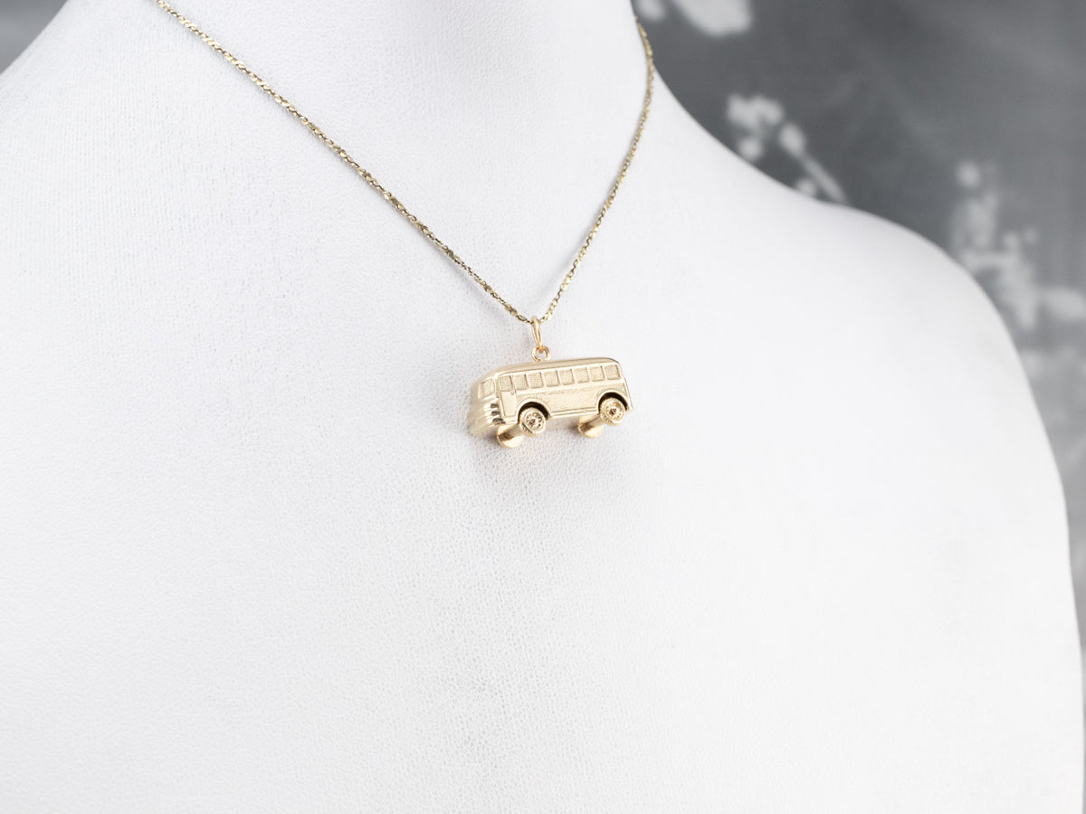 Vintage Gold Bus Charm Pendant