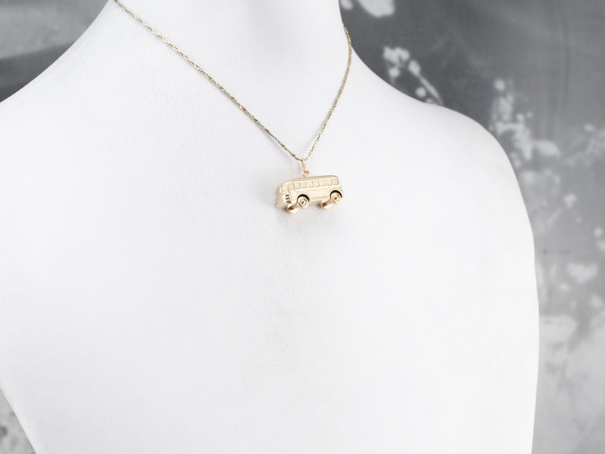 Vintage Gold Bus Charm Pendant