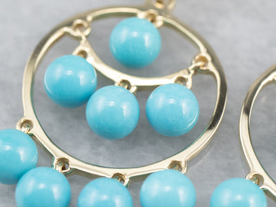 Turquoise Glass Bead Gold Drop Earrings