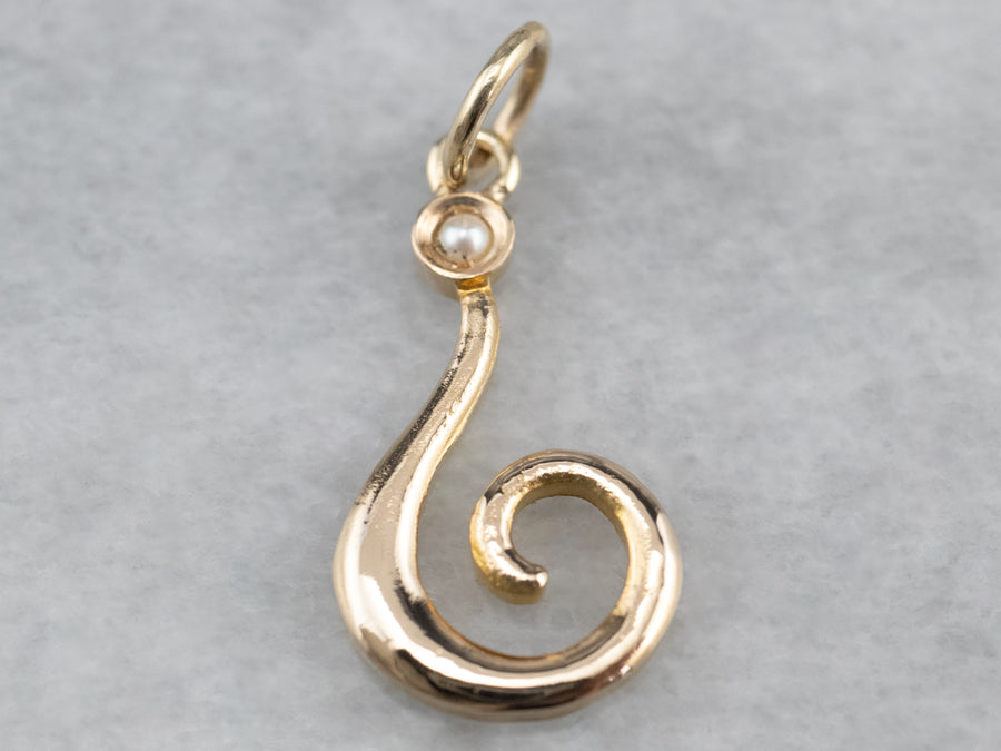 Gold Scrolling Seed Pearl Pendant
