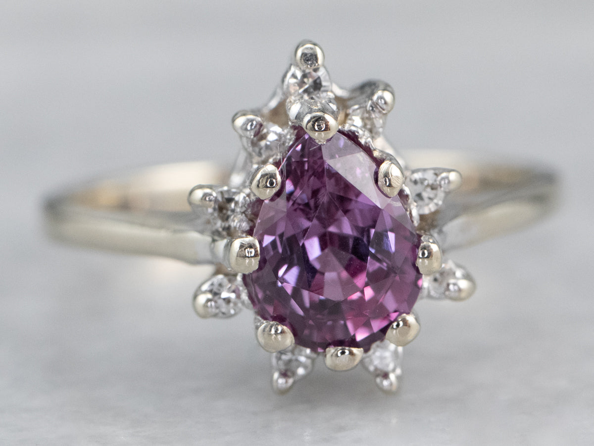 Pink Sapphire Diamond Halo Ring