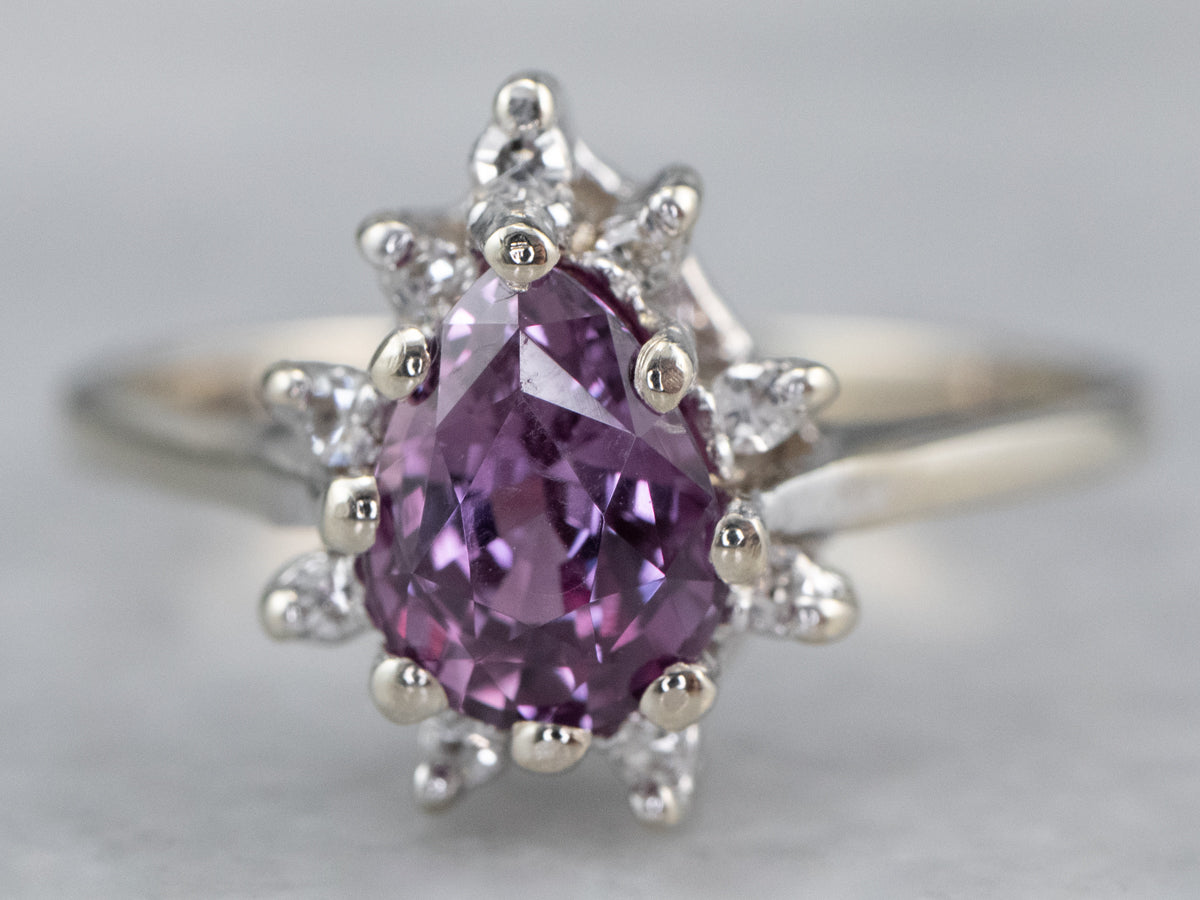 Pink Sapphire Diamond Halo Ring