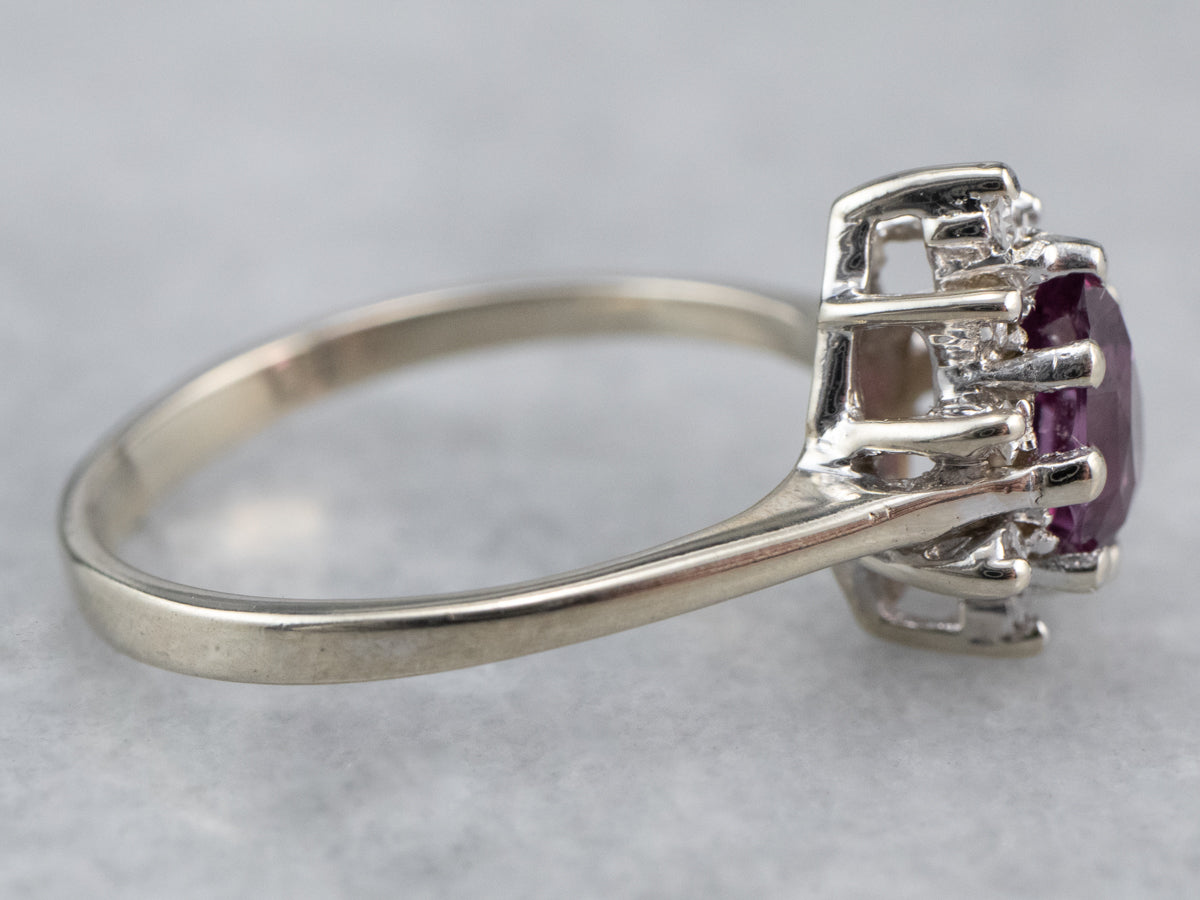 Pink Sapphire Diamond Halo Ring