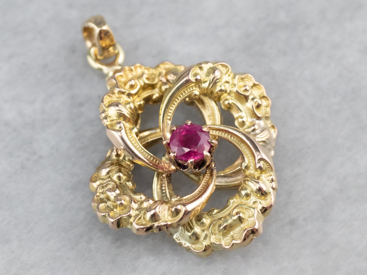 Gold Ruby Lover's Knot Pendant