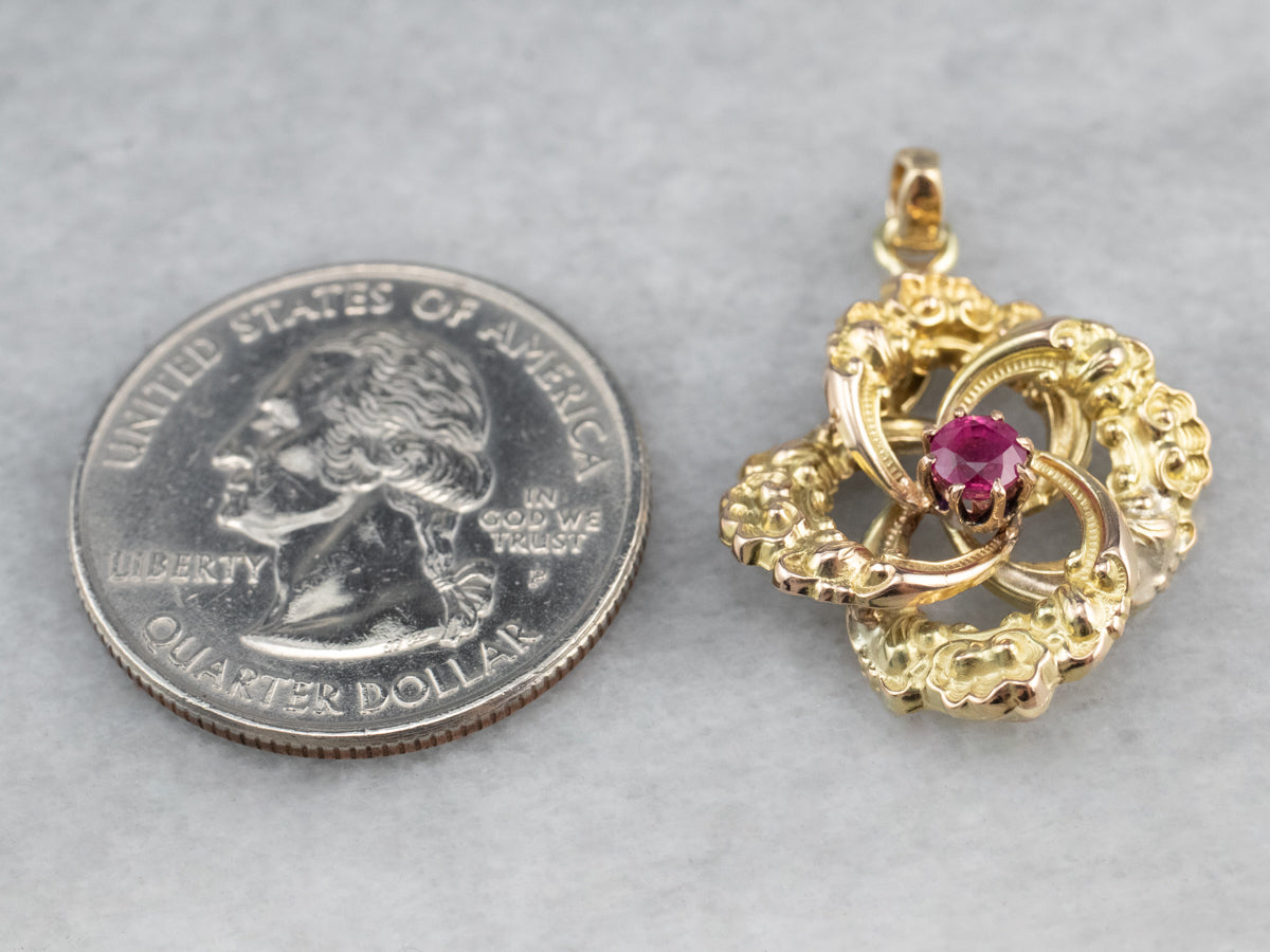 Gold Ruby Lover's Knot Pendant