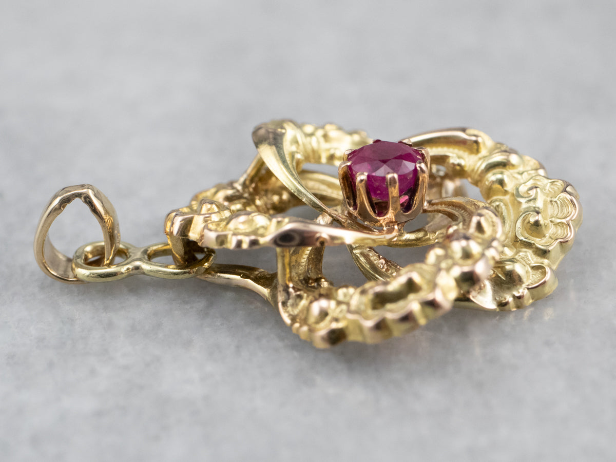 Gold Ruby Lover's Knot Pendant