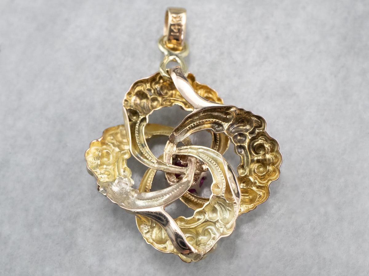 Gold Ruby Lover's Knot Pendant