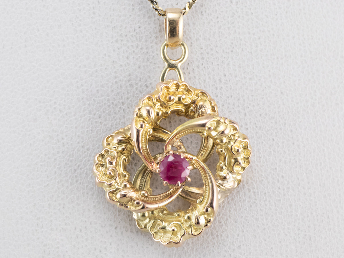 Gold Ruby Lover's Knot Pendant