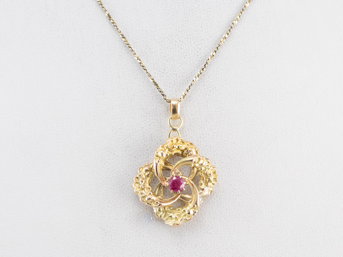 Gold Ruby Lover's Knot Pendant