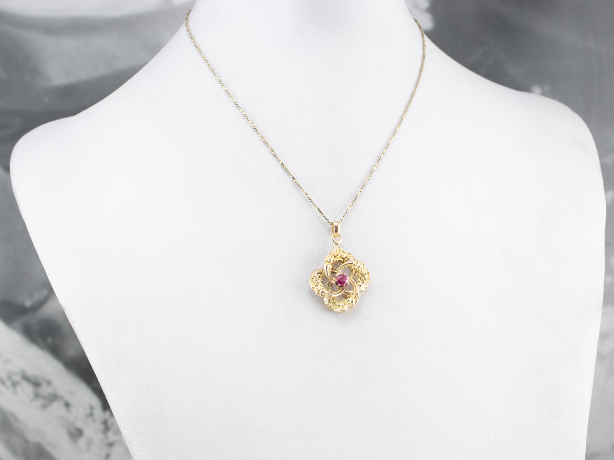 Gold Ruby Lover's Knot Pendant