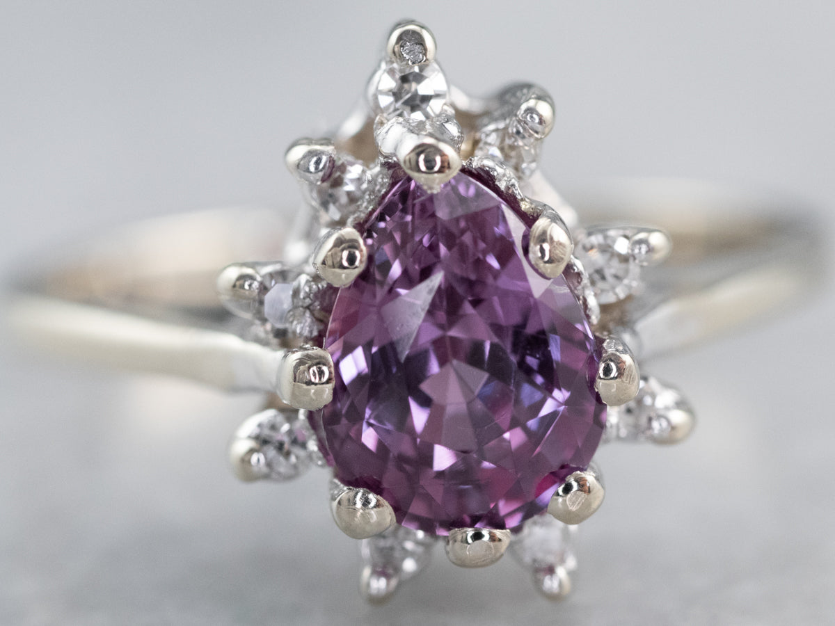 Pink Sapphire Diamond Halo Ring