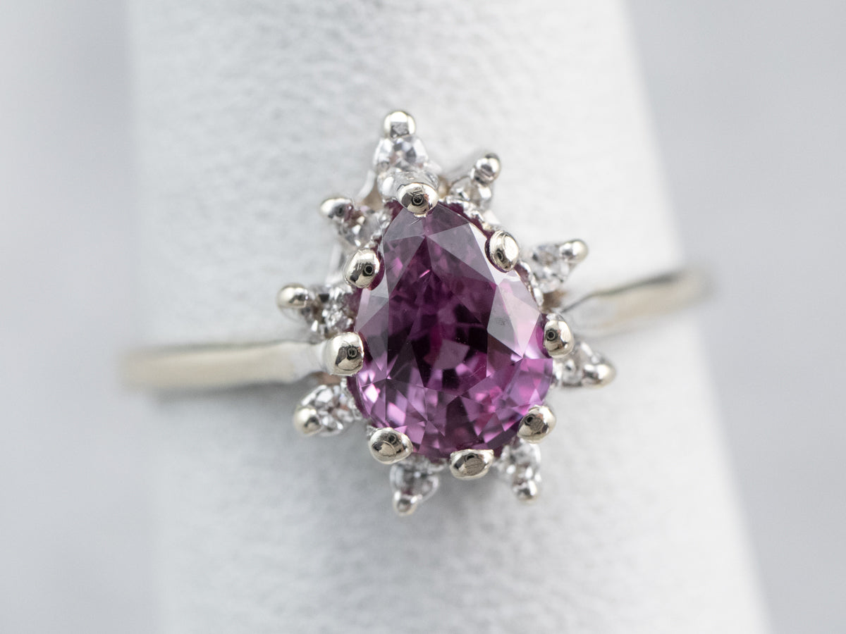 Pink Sapphire Diamond Halo Ring