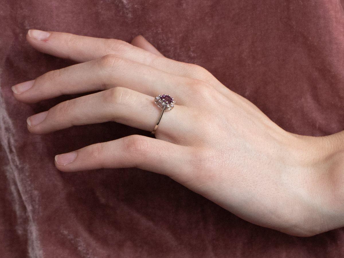 Pink Sapphire Diamond Halo Ring
