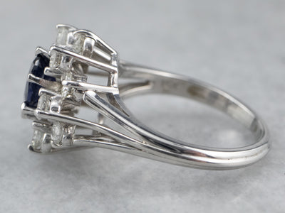 Sapphire Diamond Halo White Gold Engagement Ring
