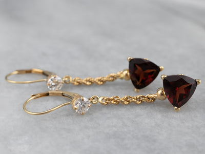 Pyrope Garnet Diamond Gold Drop Earrings