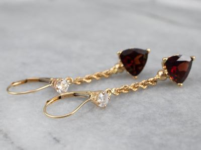 Pyrope Garnet Diamond Gold Drop Earrings
