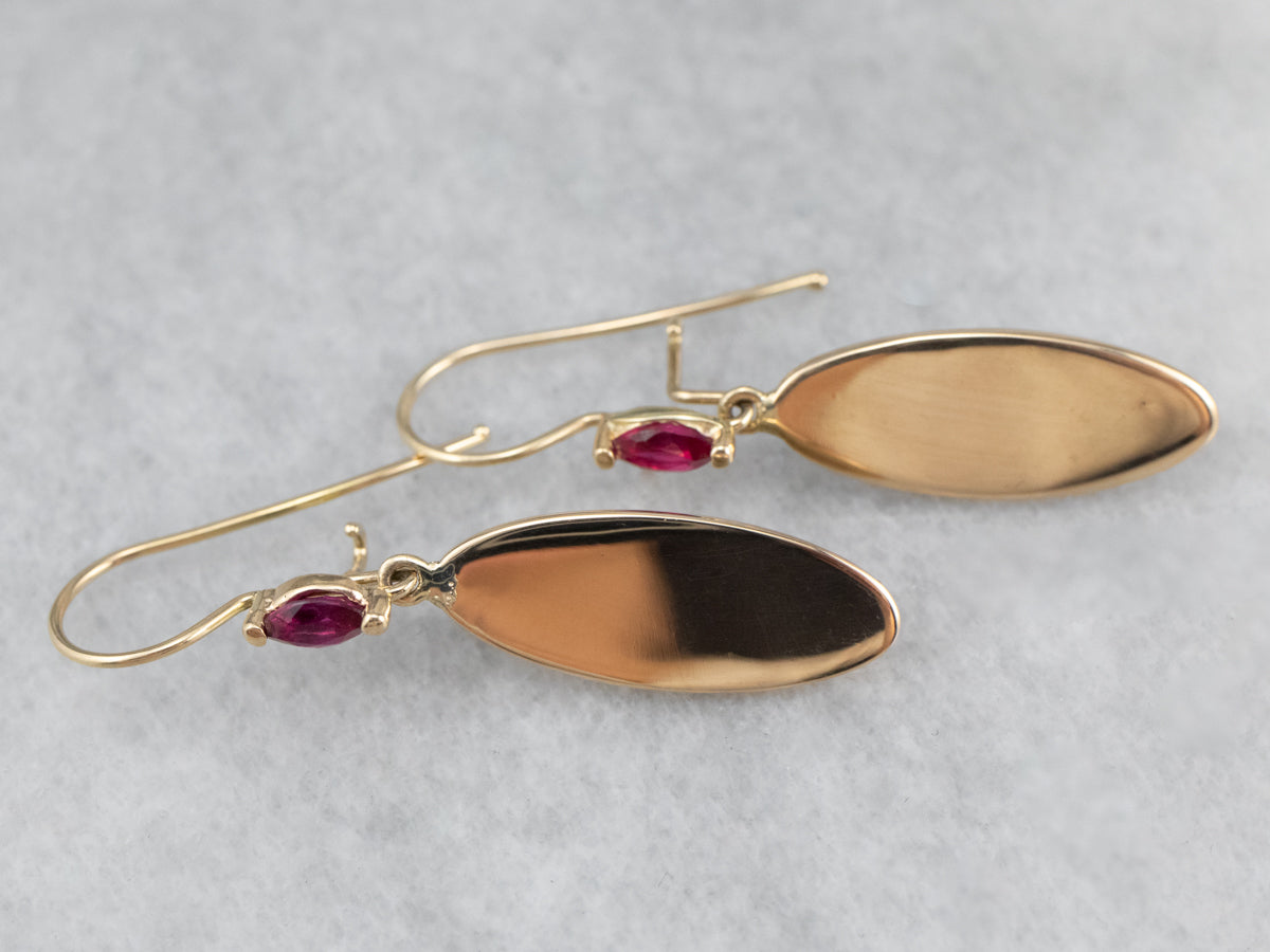 Ruby Gold Disk Drop Earrings