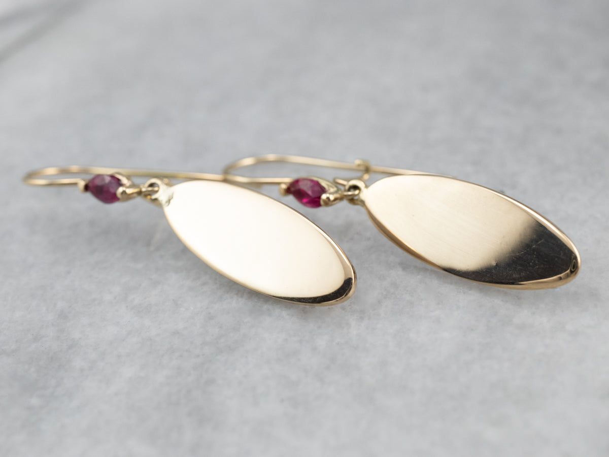 Ruby Gold Disk Drop Earrings