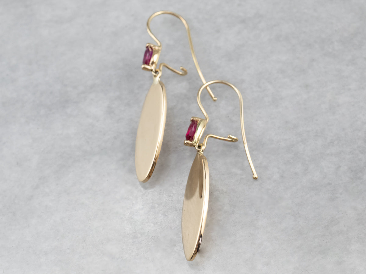 Ruby Gold Disk Drop Earrings