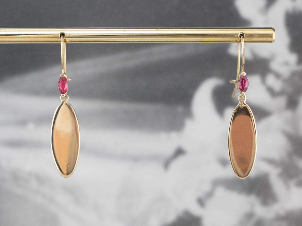 Ruby Gold Disk Drop Earrings