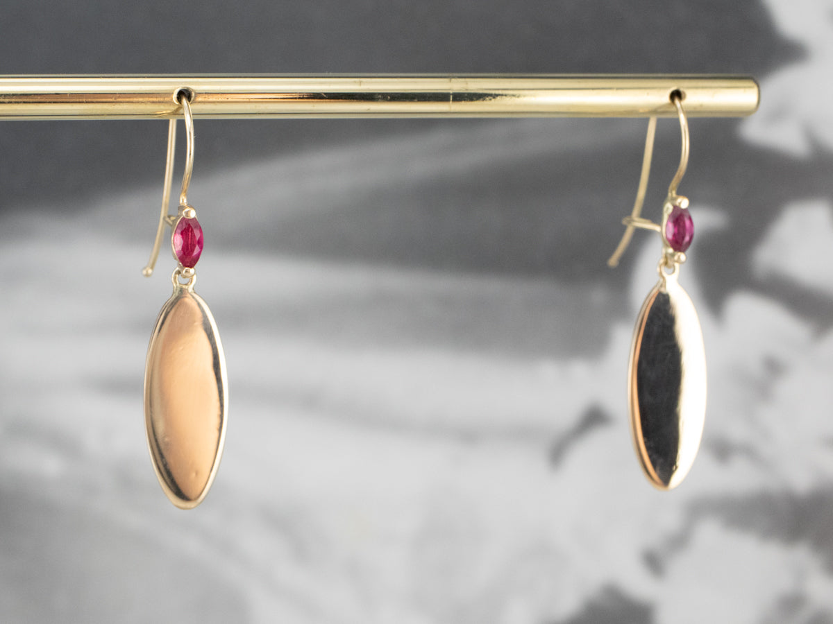 Ruby Gold Disk Drop Earrings
