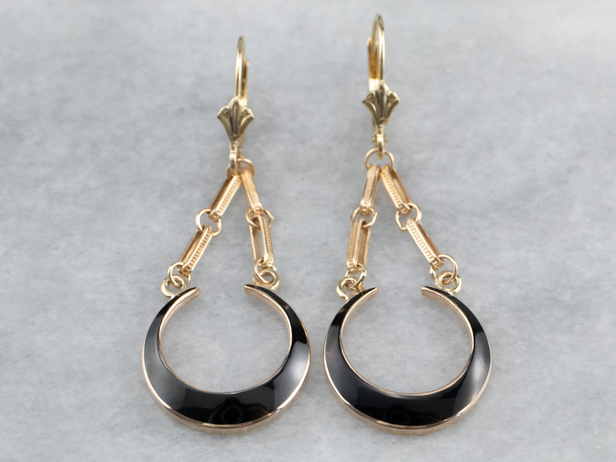 Black Enamel and Gold Drop Earrings
