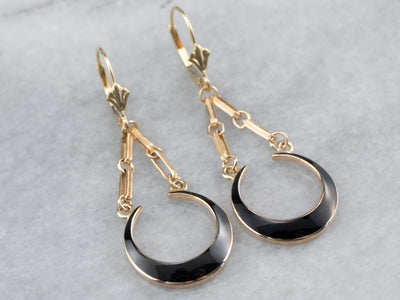 Black Enamel and Gold Drop Earrings