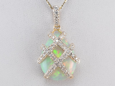 Gold Opal and Diamond Pendant