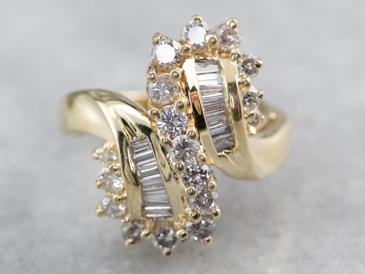 Baguette and Round Cut Diamond Bypass Ring