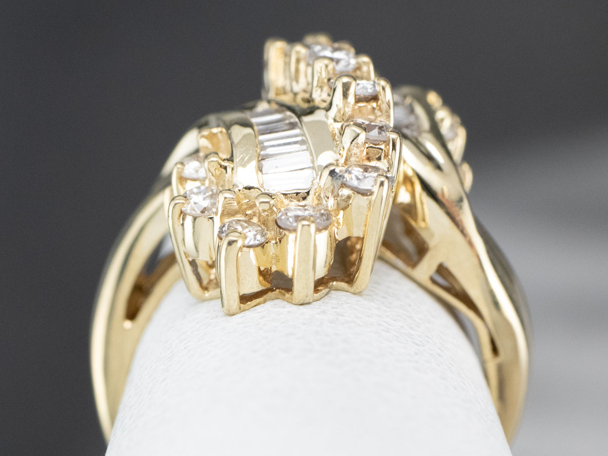 Baguette and Round Cut Diamond Bypass Ring