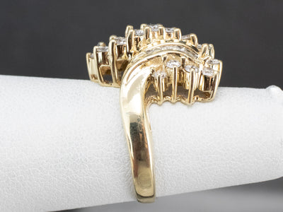 Baguette and Round Cut Diamond Bypass Ring