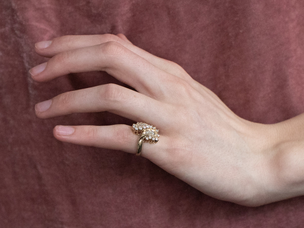 Baguette and Round Cut Diamond Bypass Ring