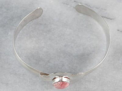 Rhodochrosite Floral Sterling Silver Cuff Bracelet