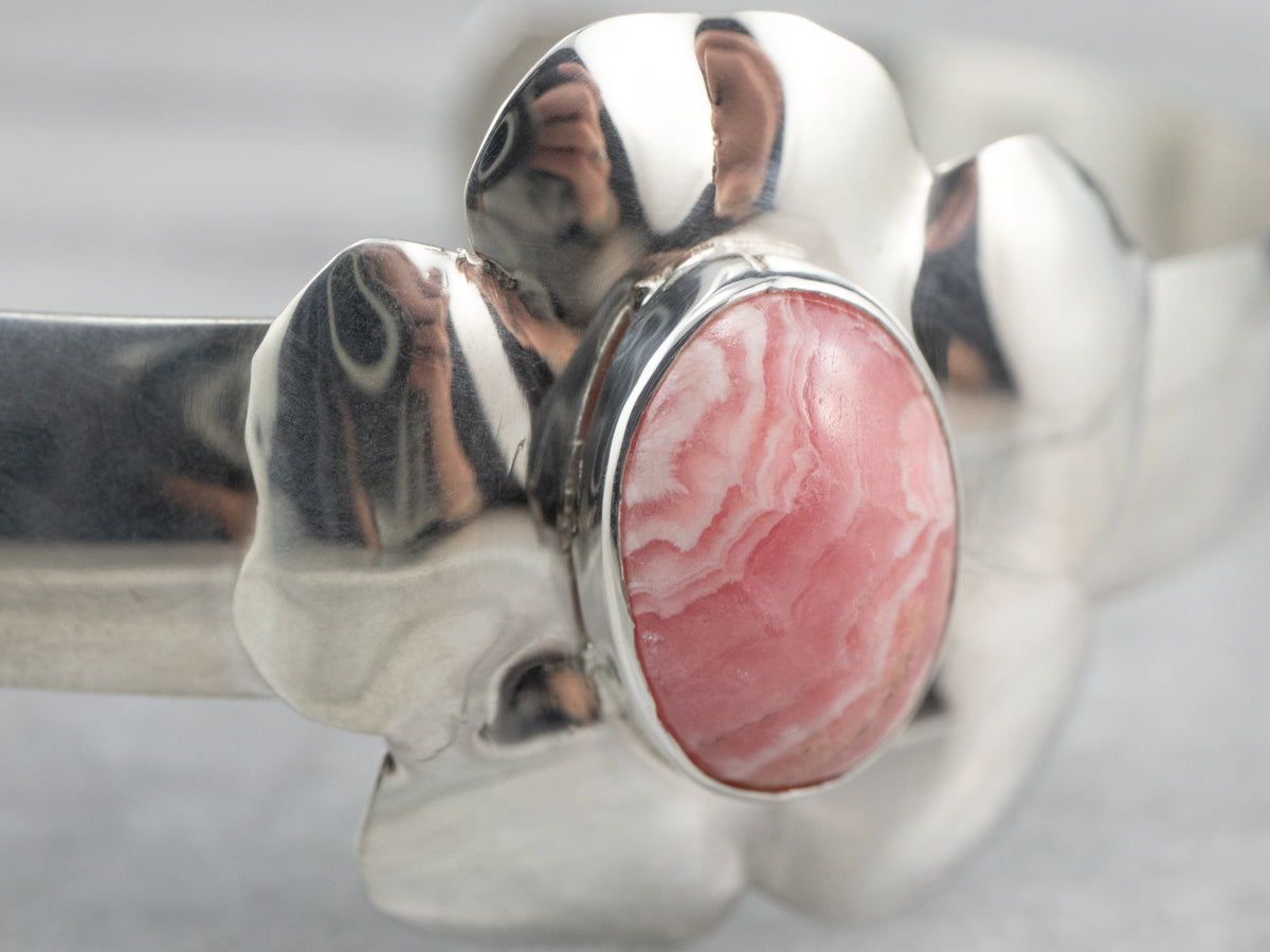 Rhodochrosite Floral Sterling Silver Cuff Bracelet