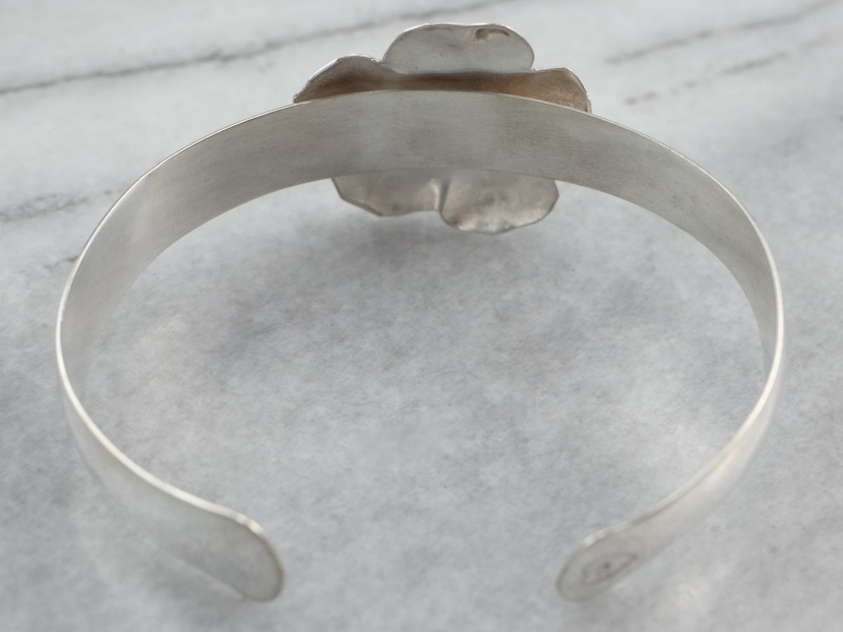 Rhodochrosite Floral Sterling Silver Cuff Bracelet