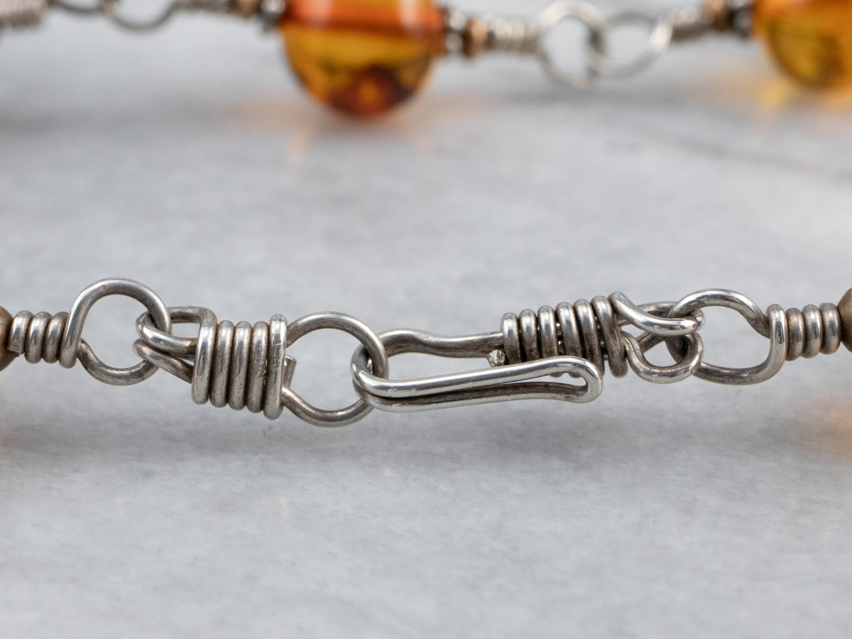 Beaded Amber Mix Metal Necklace