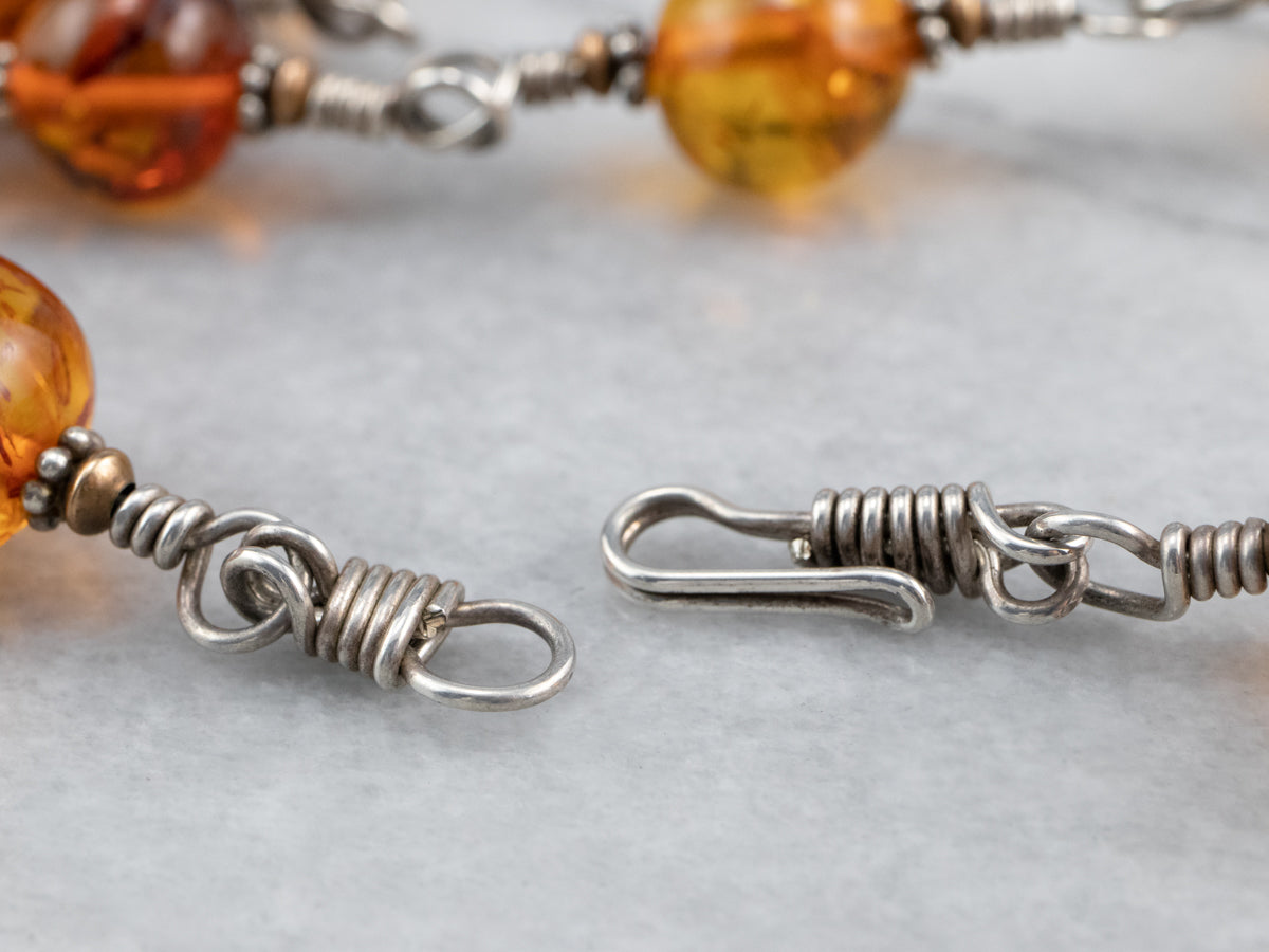 Beaded Amber Mix Metal Necklace