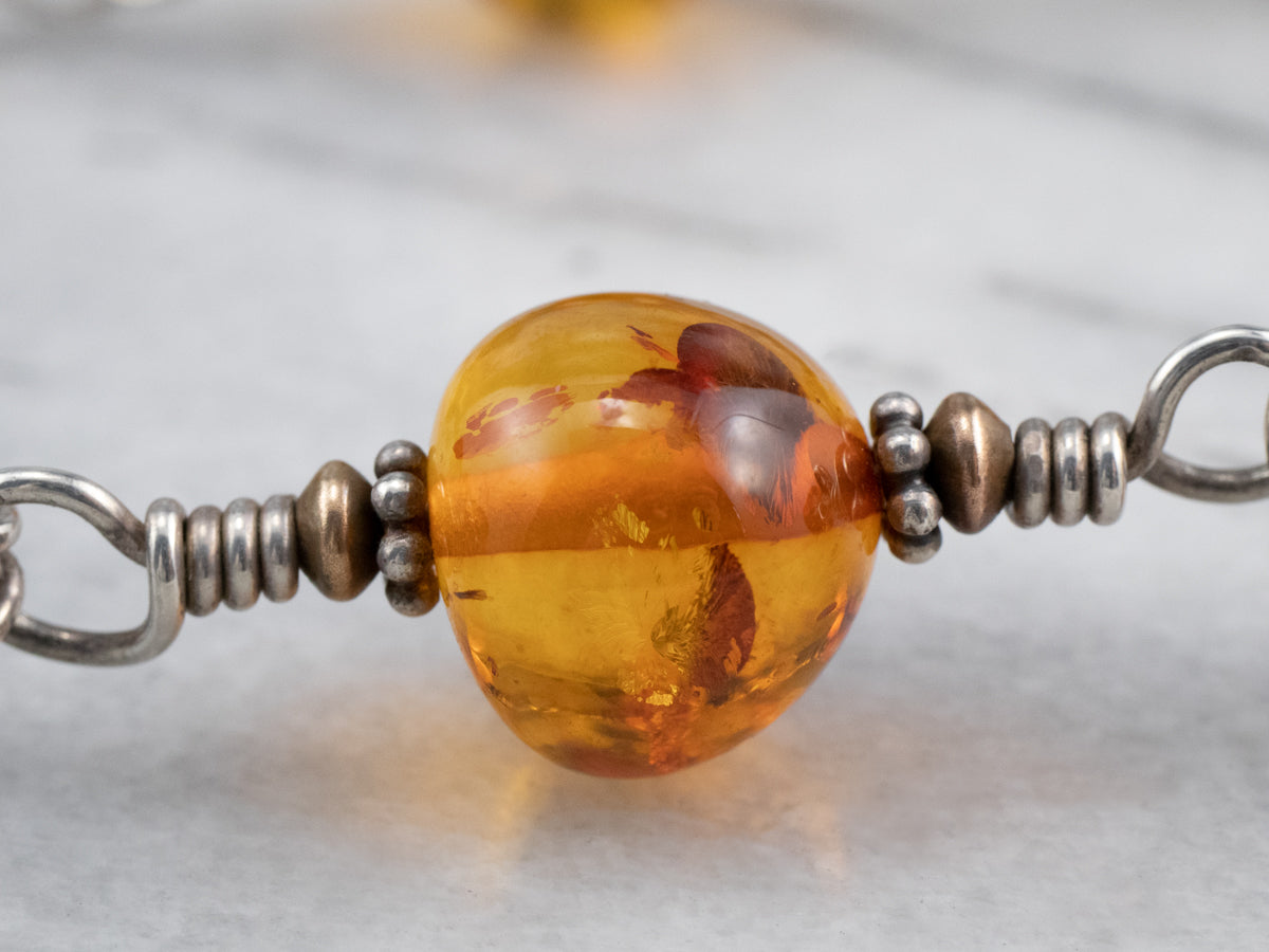 Beaded Amber Mix Metal Necklace