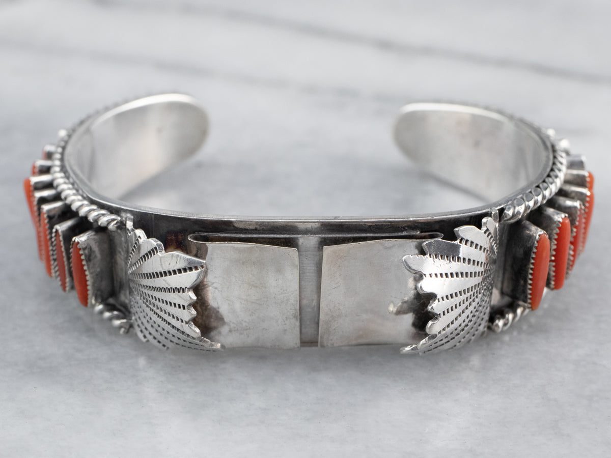 Southwest Coral Cabochon Watch Cuff