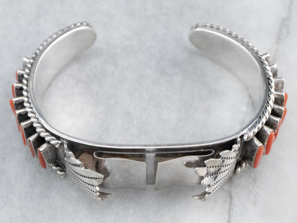 Southwest Coral Cabochon Watch Cuff